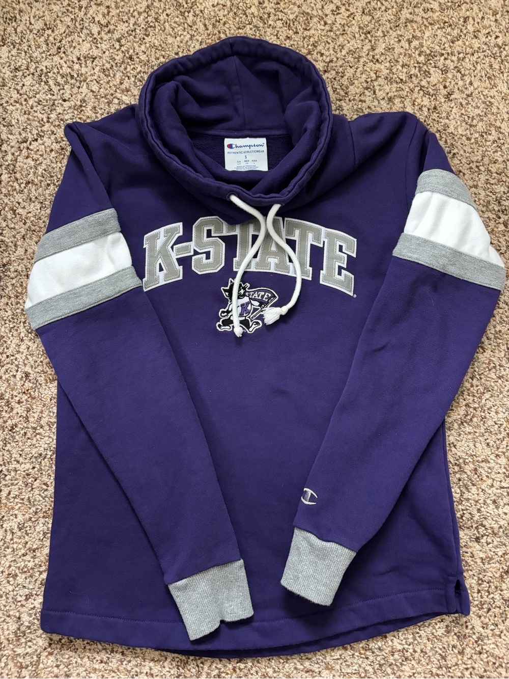Champion Purple K-State Pullover Cowlneck Sweatshirt with Gray Accents